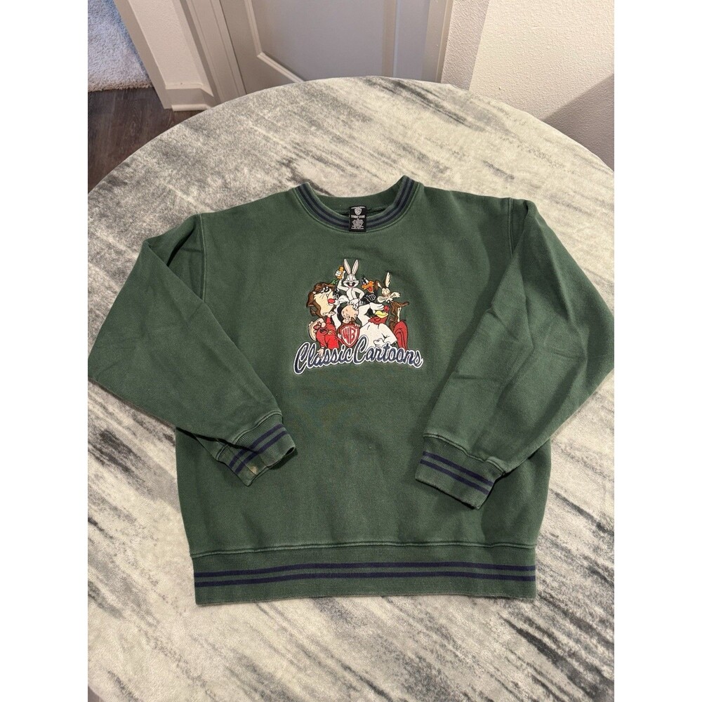 Vintage Rare 1997 WB Studio Store Sweatshirt Medium Looney Tunes Green